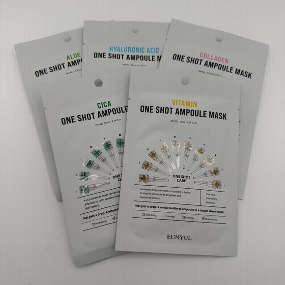 EUNYUL Ampoule Mask One Shot Skincare Collagen Vitamin Cica Hyaluronic 5 Pack - Picture 1 of 2